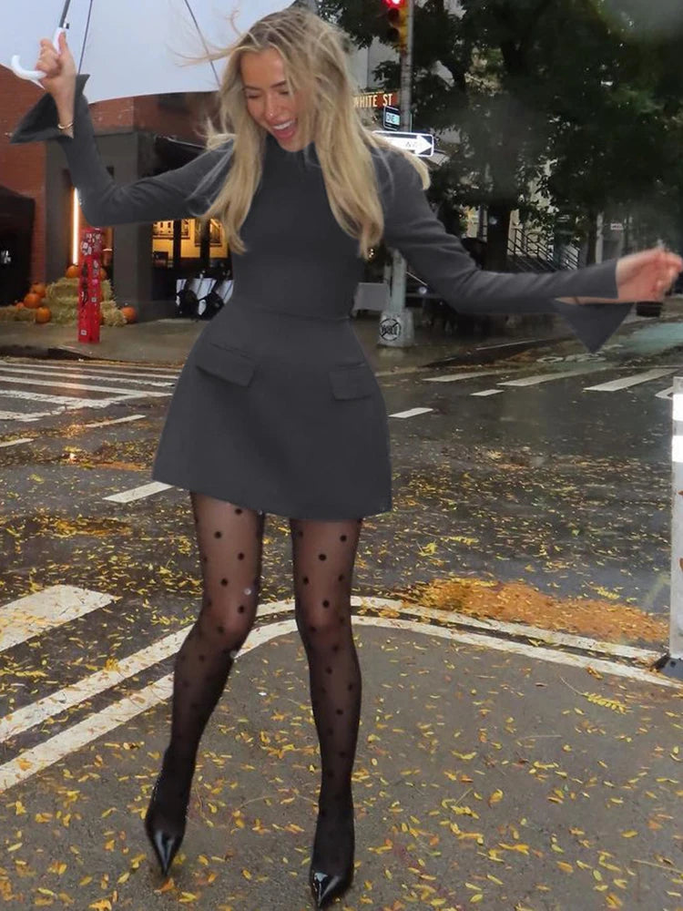 Monara Boss Lady Long Sleeves Zipper Mini Dress