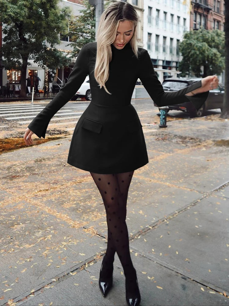 Monara Boss Lady Long Sleeves Zipper Mini Dress